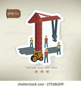 Construction sticker design on old background,vector