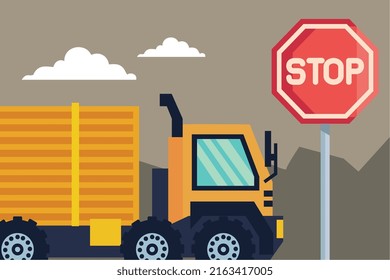 Construction Stop Signal Truck Stock Vector (royalty Free) 2163417005 