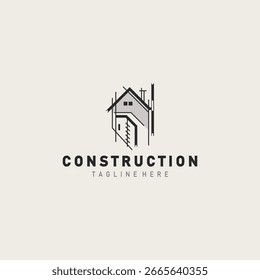Línea de estructura de construcción, construcción de viviendas y logotipo de reparación Ilustración de diseño