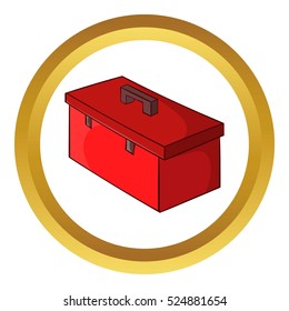 Construction suitcase vector icon in golden circle, cartoon style isolated on white background