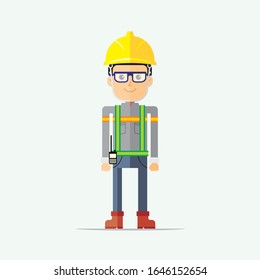 Carácter supervisor de construcción con uniforme fresco y chaleco verde simple.