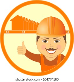 construction symbol with house and cartoon worker builder