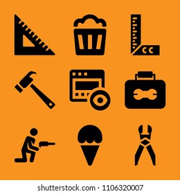 construction, tab, dirt, fix, gelato and screen icon vector set. Flat vector design with filled icons. Designed for web and software interfaces