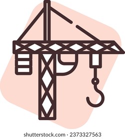 Construction tall crane; illustration or icon; vector on white background.