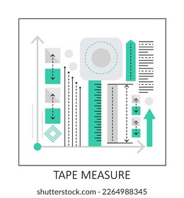Construction tape measure. Building construction roulette, repair tool vector illustration