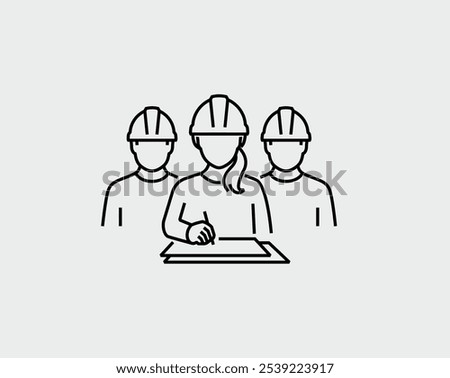 Construction Team Engineers Architect Business Person Project Manager Vector Line Icon
