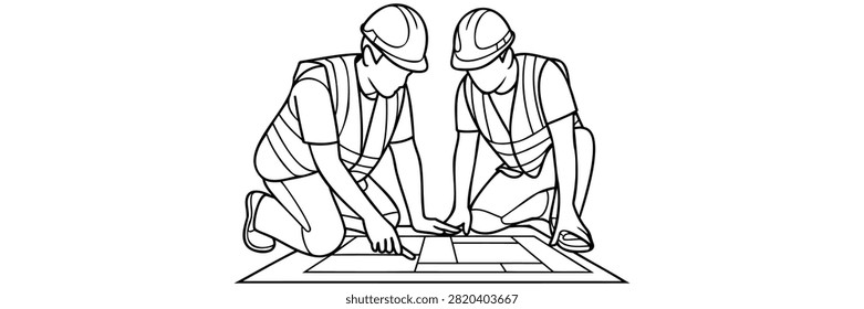 Construction Team Measuring Building Blueprint For Project