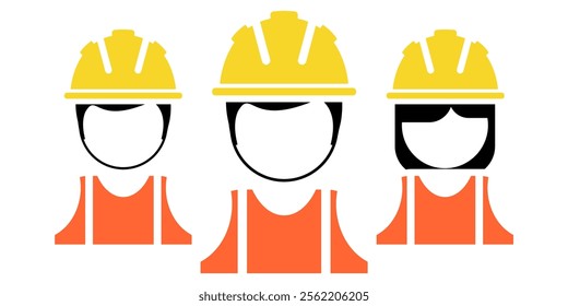 construction team worker site or engineering, icon profile in two gender for job profession vector