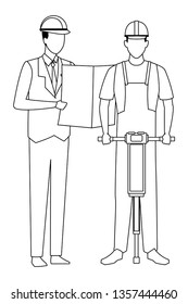 Construction teamwork avatar in black and white