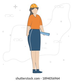 Construction Technician Woman with helmet vector illustration cartoon character