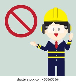 Construction ,Technician worker pointing safety sign, do and don't sign, vector illustrator