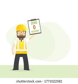 Construction ,Technician worker showing zero accident sign, safety first concept, vector illustrator