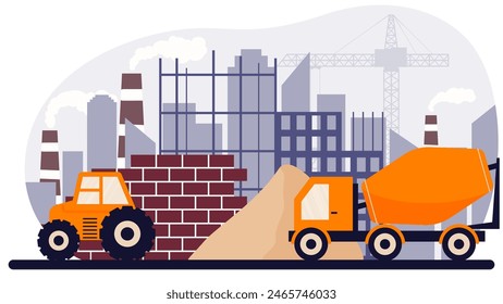 construction technik and building houses illustration