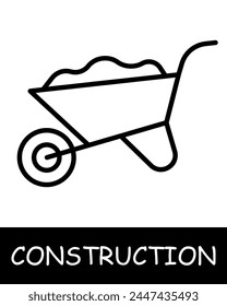 Construction, technology icon. Construction equipment, concrete, stroller, metal, simplicity, silhouette, building. Industrial machinery, heavy duty vehicles, and tools for construction projects.