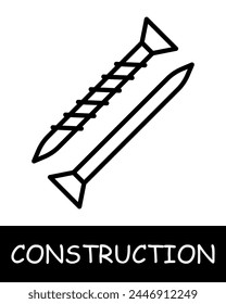 Construction, technology icon. Construction equipment, nail, metal, simplicity, silhouette, building. Industrial machinery, heavy duty vehicles, and tools for construction projects concept.