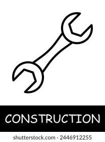 Construction, technology icon. Construction equipment, wrench, device, metal, building. Industrial machinery, heavy duty vehicles, and tools for construction projects concept.