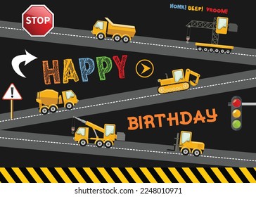 Construction theme birthday party backdrop illustration