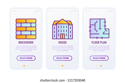 Construction thin line icons set: brickwork, building, floor plan. Modern vector illustration.