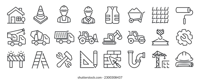 Construction thin line icons. For website marketing design, logo, app, template, ui, etc. Vector illustration. 