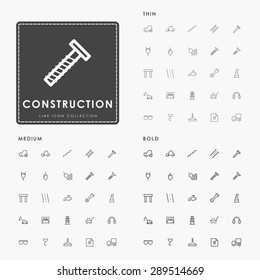 construction thin, medium and bold minimal line icons set