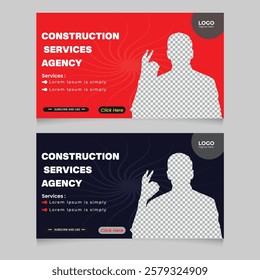 Construction thumbnail post or banner design template