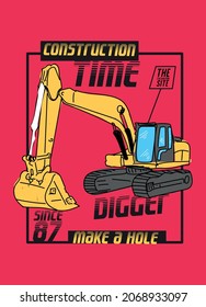 construction time machinery t shirt design fashion vector