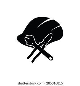 construction tin hat with tools black vector illustration