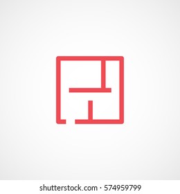 Construction Tool Apartment Plan Red Flat Icon On White Background