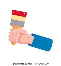 Construction tool brush repair tool. Hand hold paint instruments. Vector illustration