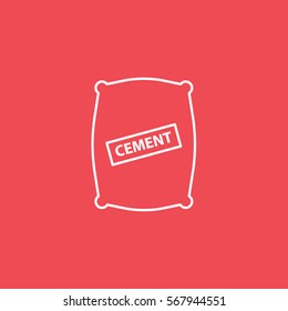 Construction Tool Cement Bag Line Icon On Red Background