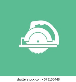 Construction Tool Circular Round Saw Flat Icon On Green Background