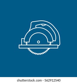 Construction Tool Circular Saw Line Icon On Blue Background