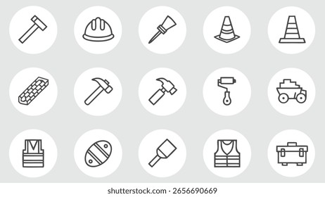 Herramienta de construcción Colección de piezas mecánicas y siluetas e iconos de equipo de seguridad	
