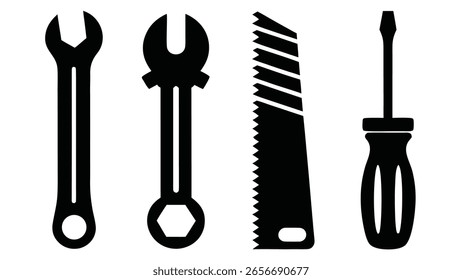 Construction tool Collection of and mechanical parts silhouettes and safety gear icons set	

