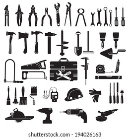 Construction tool collection - vector silhouette