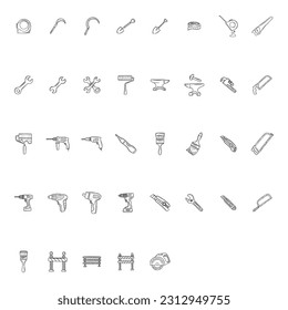 Construction tool collection - vector silhouette. Doodles. Isolated.