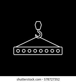 Construction Tool Crane Hook With Block Line Icon On Black Background