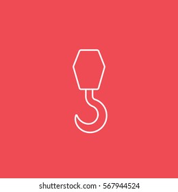 Construction Tool Crane Hook Line Icon On Red Background