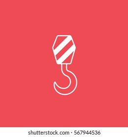 Construction Tool Crane Hook Line Icon On Red Background