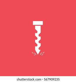 Construction Tool Drill Auger Flat Icon On Red Background