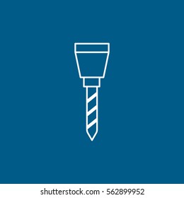 Construction Tool Drill Auger Line Icon On Blue Background