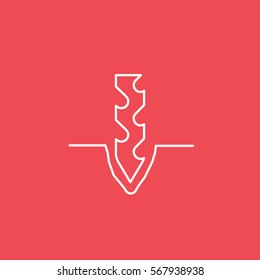 Construction Tool Drill Auger Line Icon On Red Background