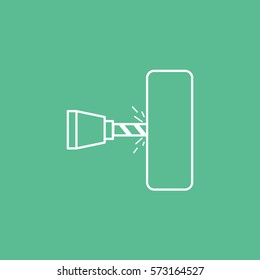 Construction Tool Drill Auger Line Icon On Green Background