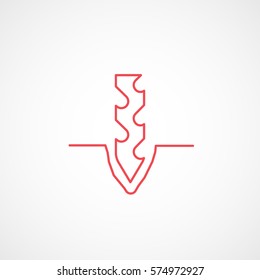 Construction Tool Drill Auger Red Line Icon On White Background