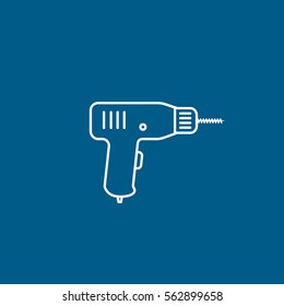 Construction Tool Electric Drill Line Icon On Blue Background