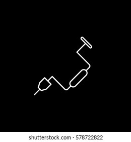 Construction Tool Hand Drill Line Icon On Black Background
