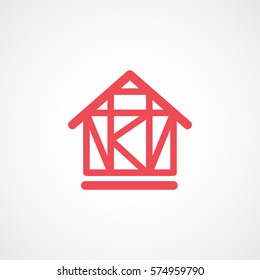 Construction Tool House Frame Red Flat Icon On White Background