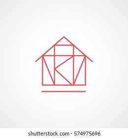 Construction Tool House Frame Red Line Icon On White Background