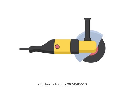 Construction tool icon. Colorful sticker with electric grinder. Attribute for cutting materials during home repairs. Design element for websites and online stores. Cartoon flat vector illustration