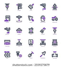 Construction and Tool icon pack for your website, mobile, presentation, and logo design. Construction and Tool icon dual tone design. Vector graphics illustration and editable stroke.